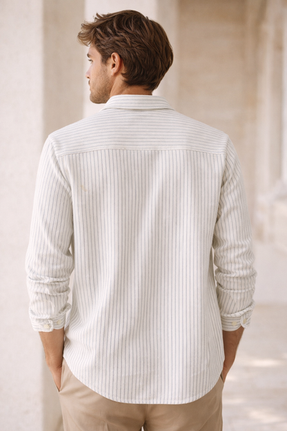 ZARA Textured Striped Shirt – White & Light Blue