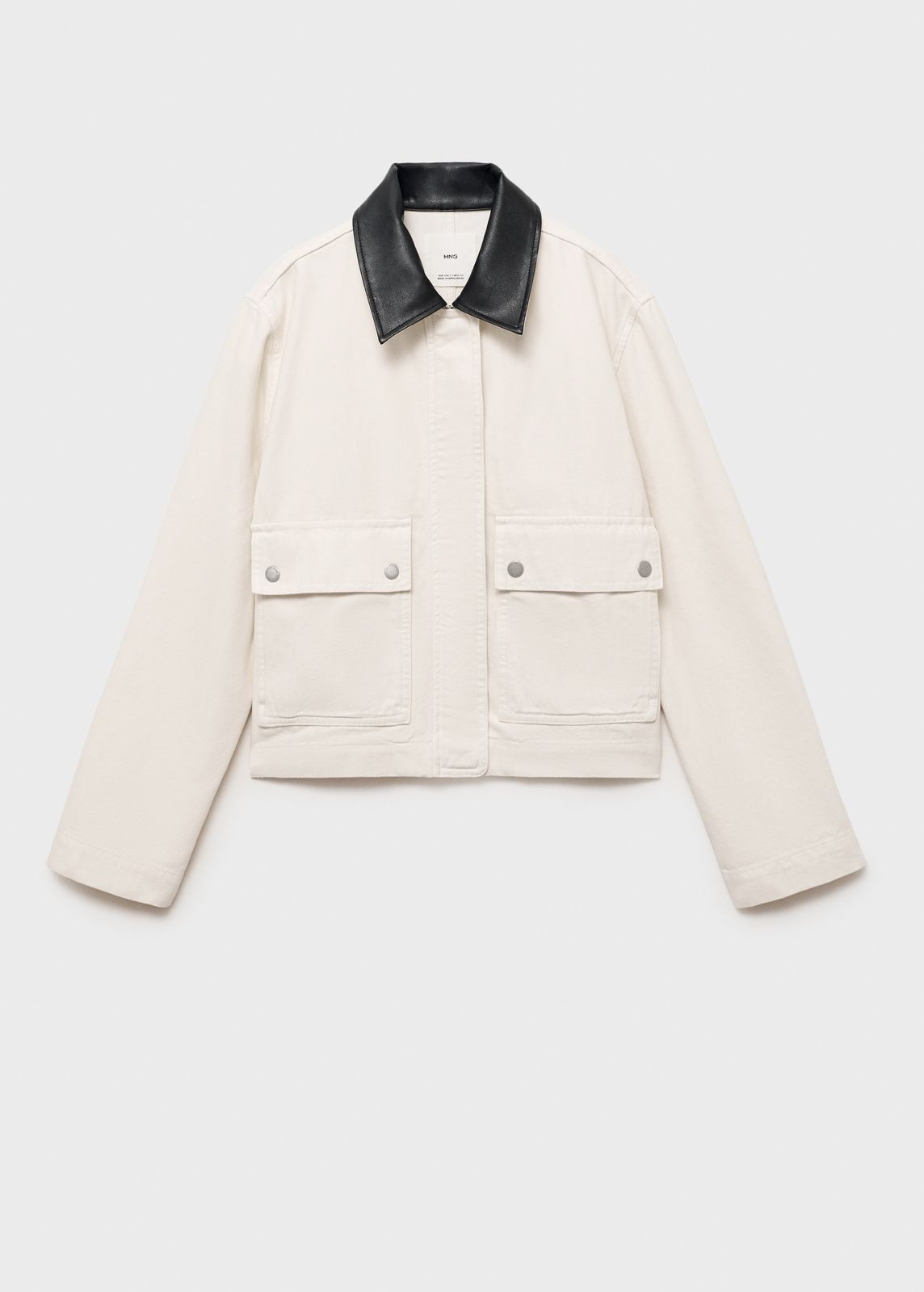 Mango Cropped Denim Jacket – Off-White with Contrast Collar