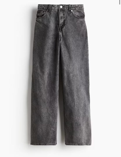 H&M Wide-Leg Washed Black Jeans