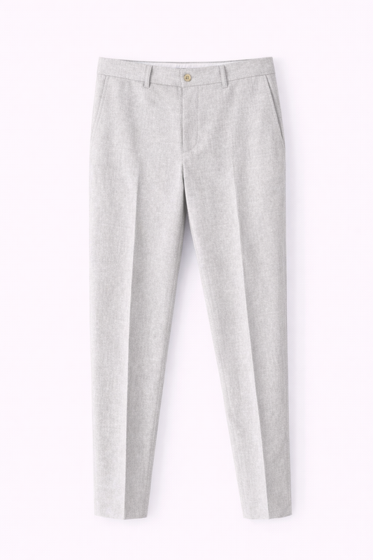 Moss London Men’s Linen Formal Trousers – Light Grey