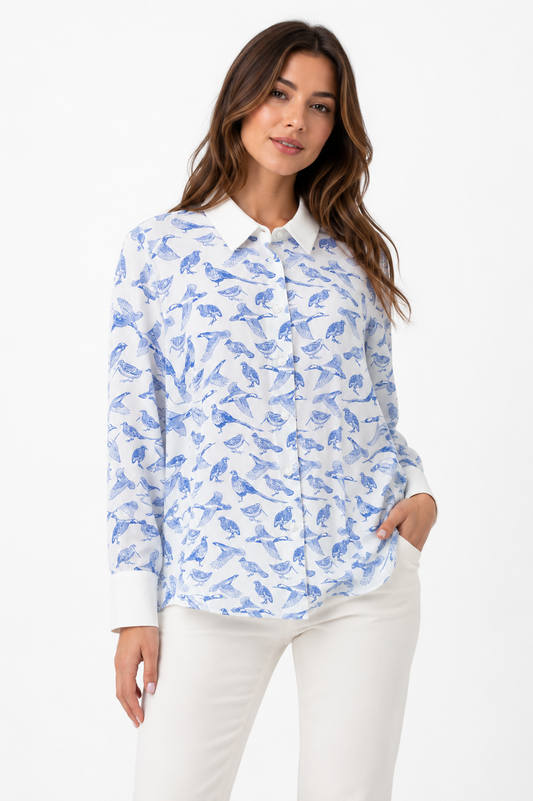 Joules – Bird Print Button-Up Shirt