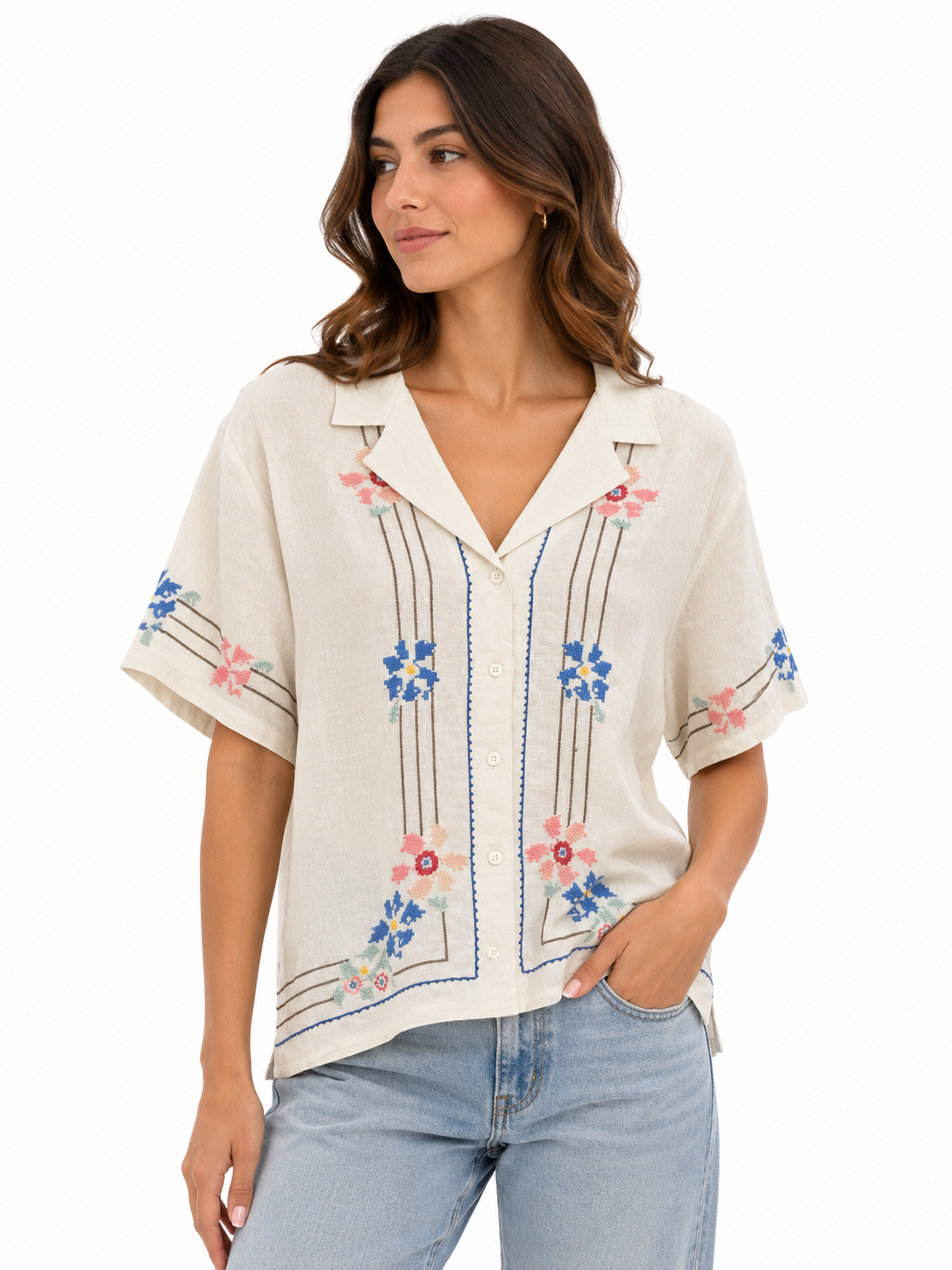 Levi's – Embroidered Linen-Blend Button-Up Blouse