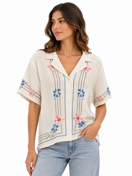 Levi's – Embroidered Linen-Blend Button-Up Blouse