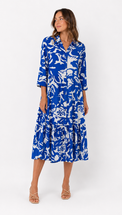 The Label Printed Tiered Midi Dress