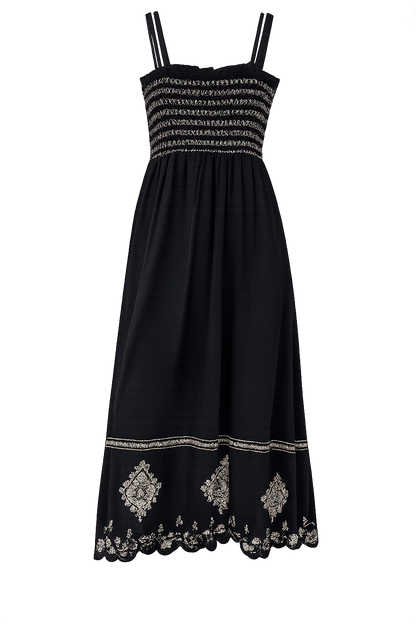 ZARA Embroidered Smocked Maxi Dress