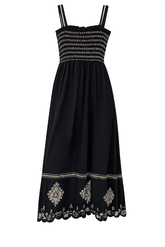 ZARA Embroidered Smocked Maxi Dress