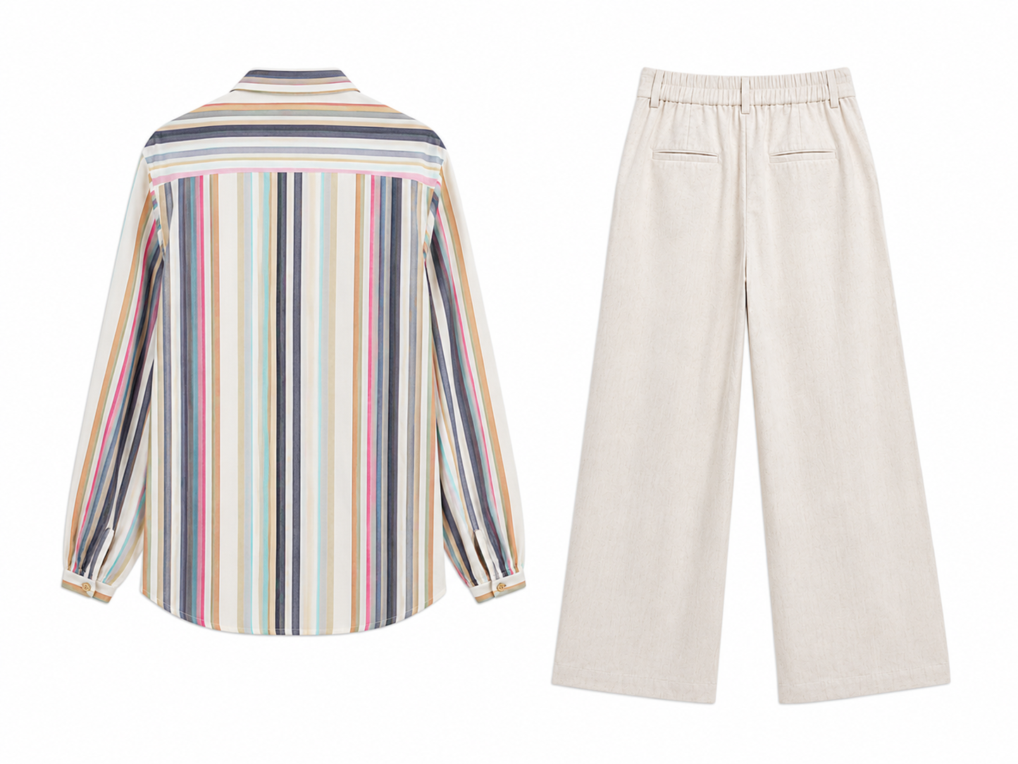 Divas Closet Striped Shirt & Wide-Leg Trouser Set – Multi Stripe / Beige