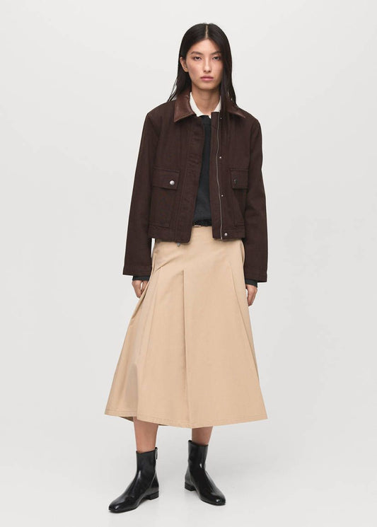 Mango Cropped Denim Jacket – Dark Chocolate Brown