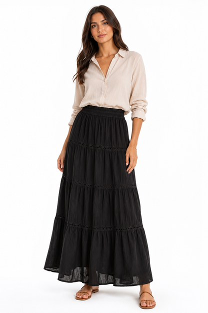 Black Tiered Maxi Skirt