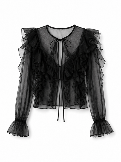 RI Black Sheer Ruffle Blouse