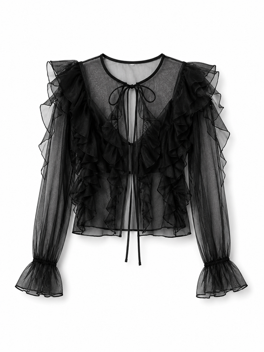 RI Black Sheer Ruffle Blouse
