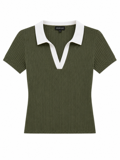 ONLY – Ribbed Contrast Collar Knit Polo Top