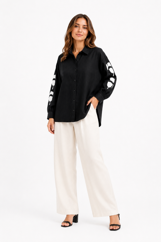 Zara – Embroidered Sleeve Relaxed Shirt
