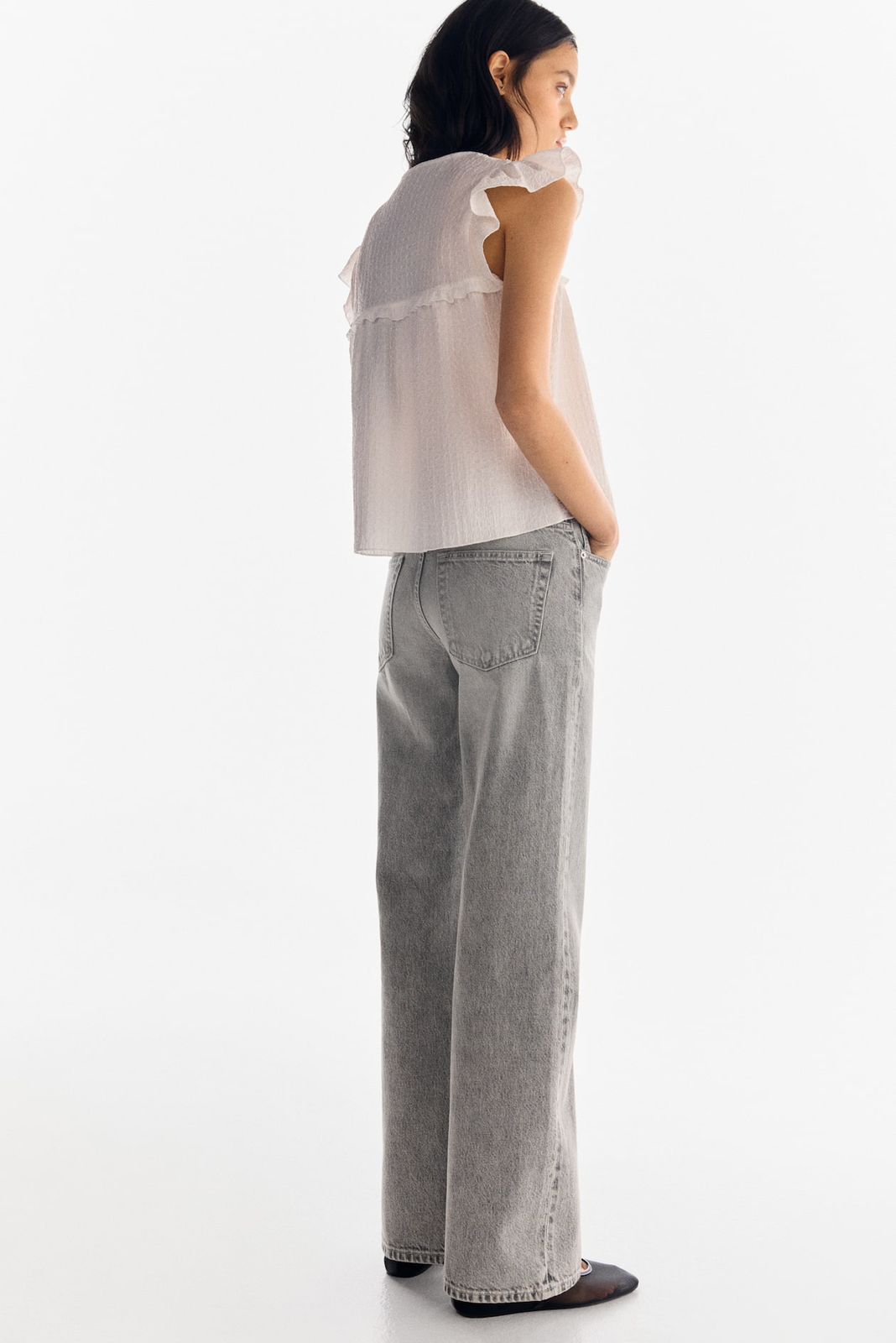 H&M High-waisted, wide-leg cut Light washed grey (stone/ash tone)