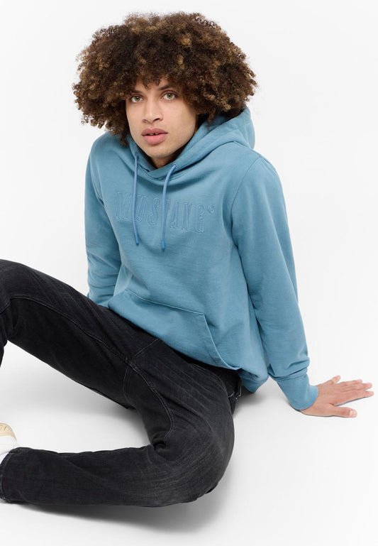 Mustang Unisex Embroidered Logo Hoodie – Light Blue