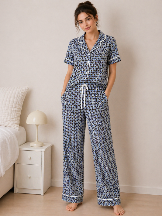 Rose & Lee Blue Geometric Pajama Set
