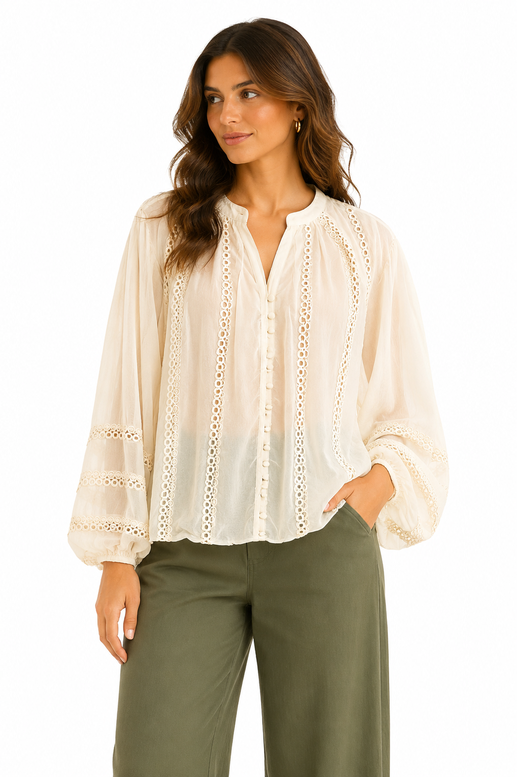 Mint Velvet – Lace Trim Button-Front Blouse
