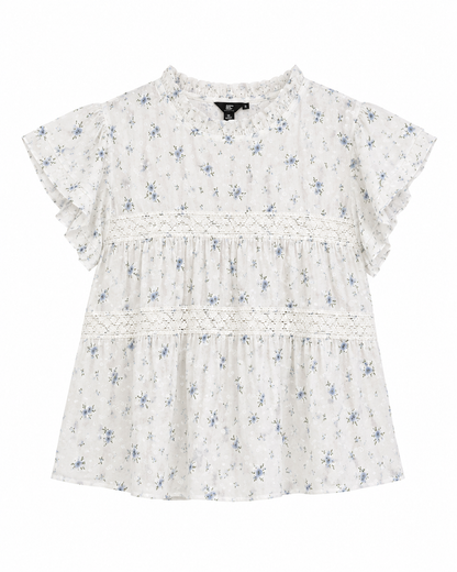 Vero Moda – Floral Lace Trim Ruffle Blouse