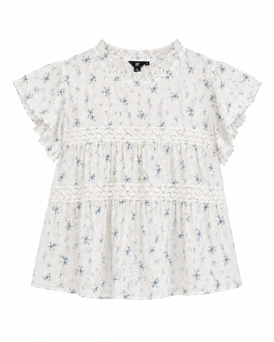 Vero Moda – Floral Lace Trim Ruffle Blouse