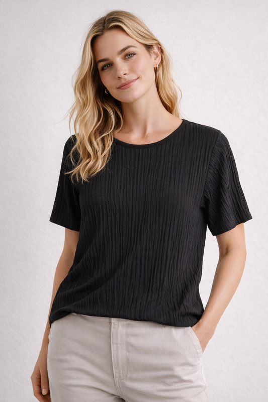 VILA Textured Ribbed Blouse – Black