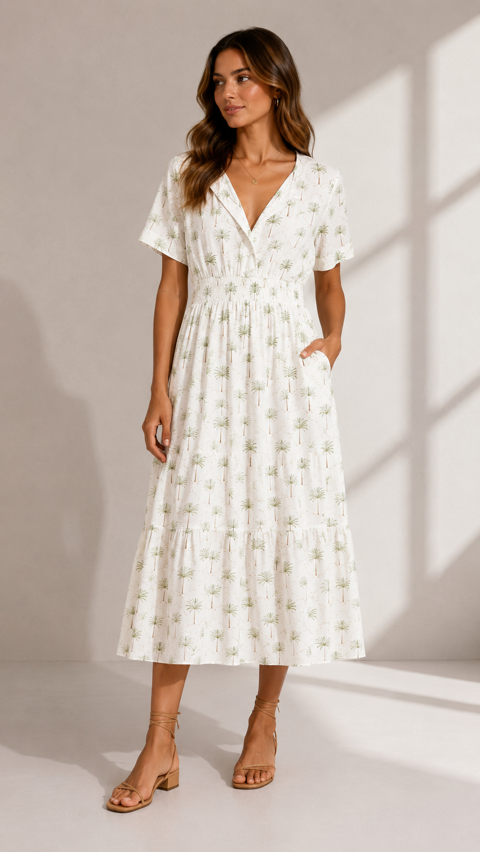 J&W Palm Print Midi Dress