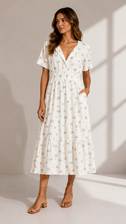 J&W Palm Print Midi Dress