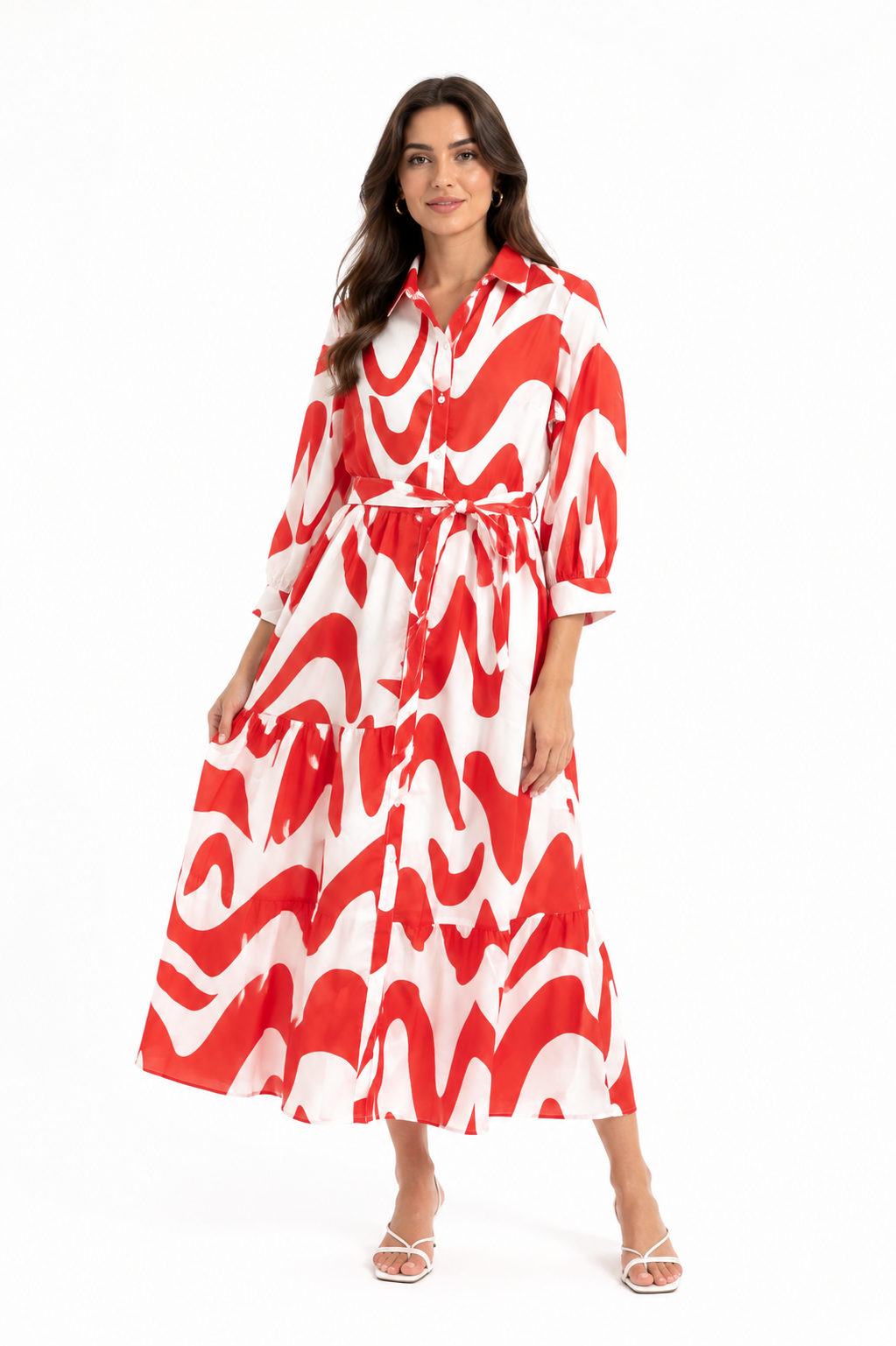 Zara Red & White Printed Maxi Dress
