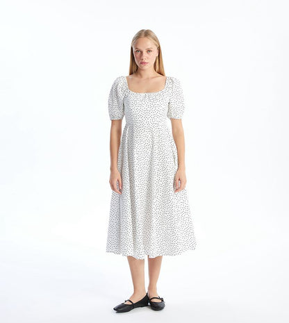 LC Waikiki Polka Dot Midi Dress – White & Black