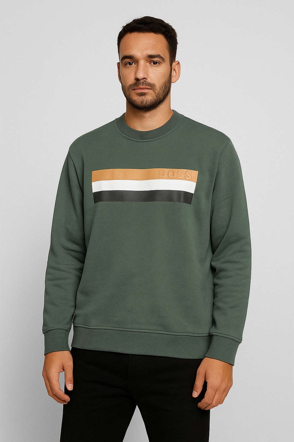 BOSS men’s crewneck sweatshirt in an elegant muted green tone