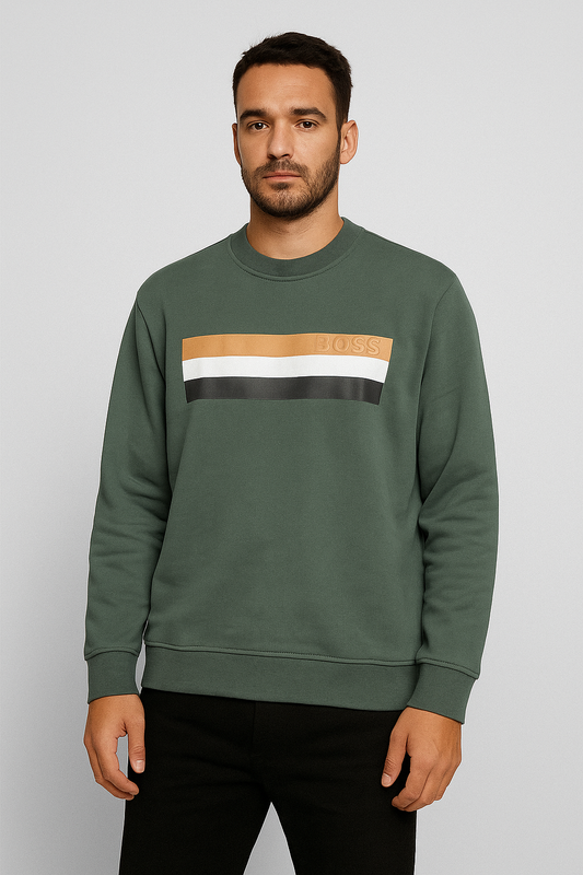 BOSS men’s crewneck sweatshirt in an elegant muted green tone