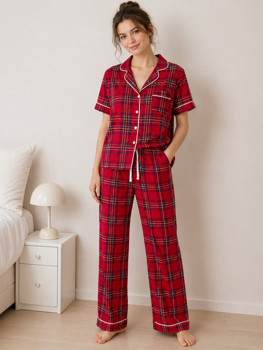 Rose & Lee Red Tartan Pajama Set