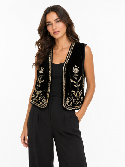 Zara Women's Embroidered Velvet Vest
