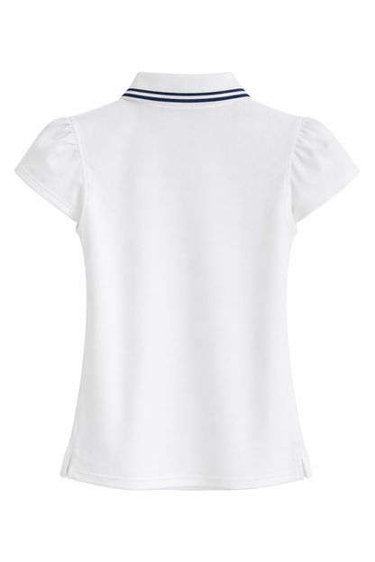 Women’s White Puff-Sleeve Polo Blouse