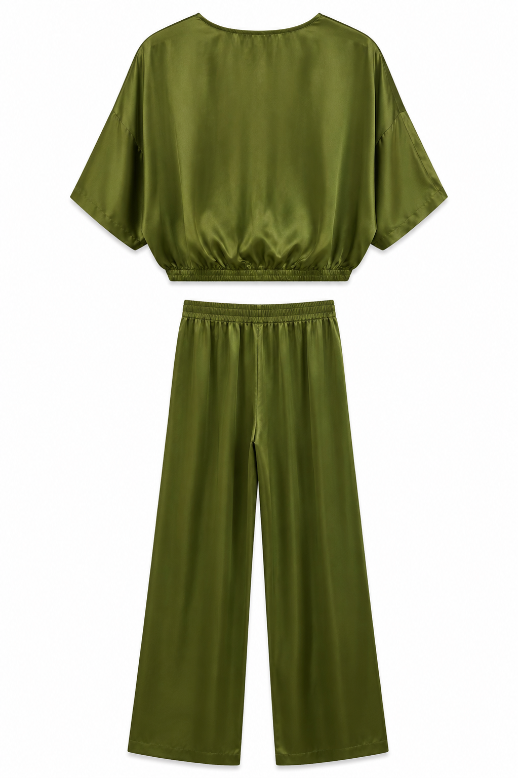 MANGO Satin Two-Piece Set – Olive Green