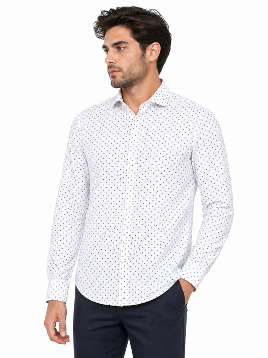 BOSS White Patterned Slim-Fit Shirt