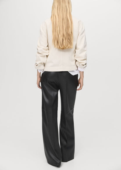 Mango Cropped Denim Jacket – Off-White with Contrast Collar