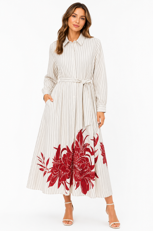 Tommy Hilfiger Striped Floral Shirt Dress – Product Description