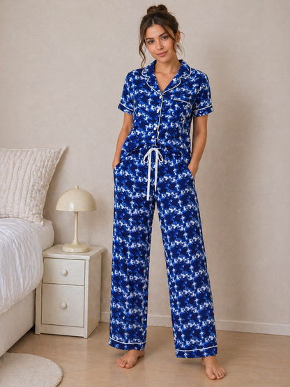 Rose & Lee Blue Abstract Pajama Set