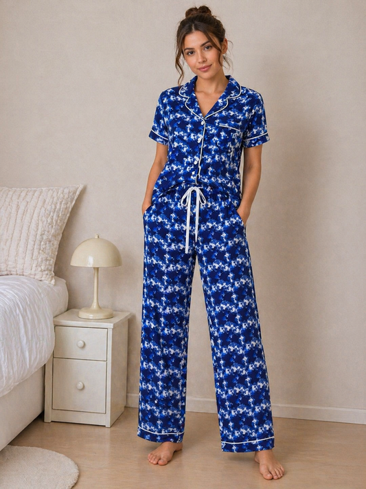 Rose & Lee Blue Abstract Pajama Set