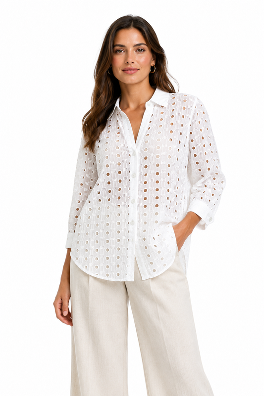 GG Long – Eyelet Embroidered Button-Up Shirt