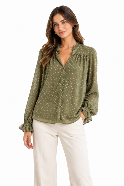 Zara Khaki Textured Blouse
