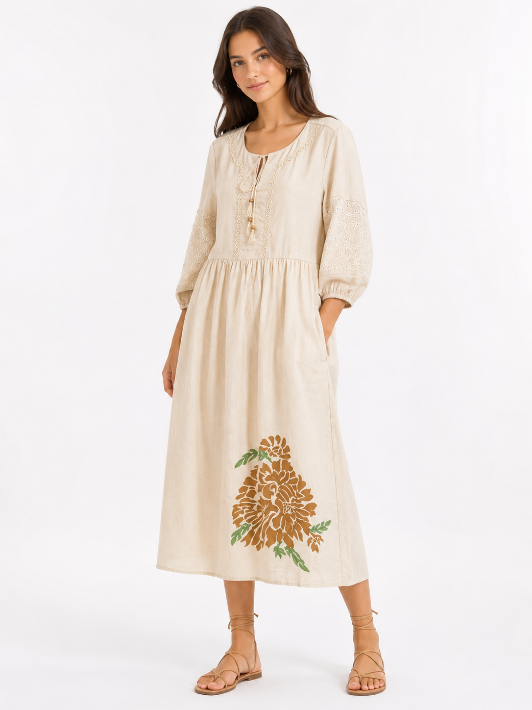 ZARA Embroidered Floral Midi Dress