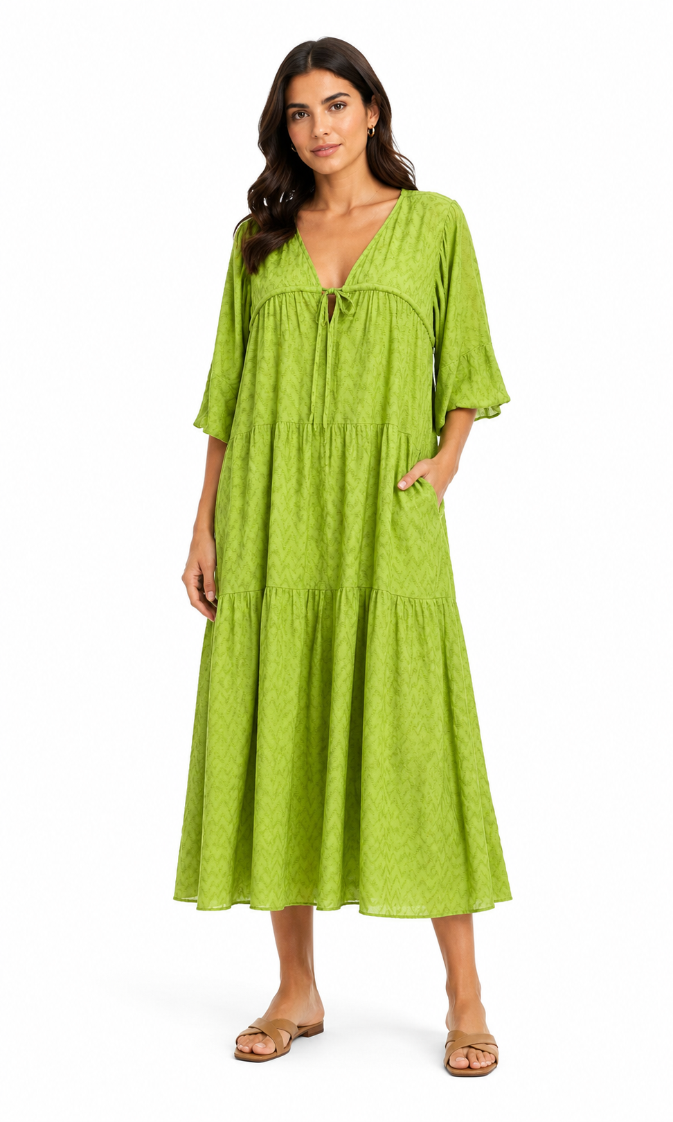 M&S Green Tiered Midi Dress