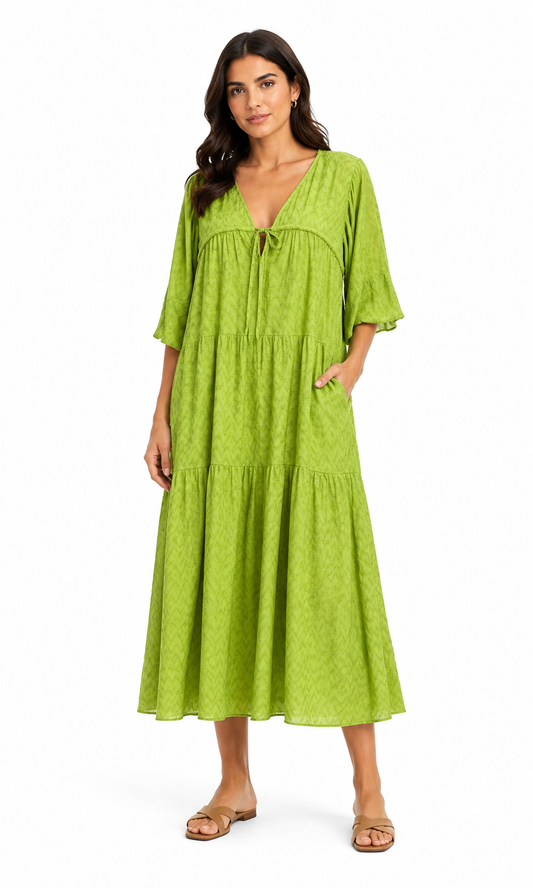M&S Green Tiered Midi Dress