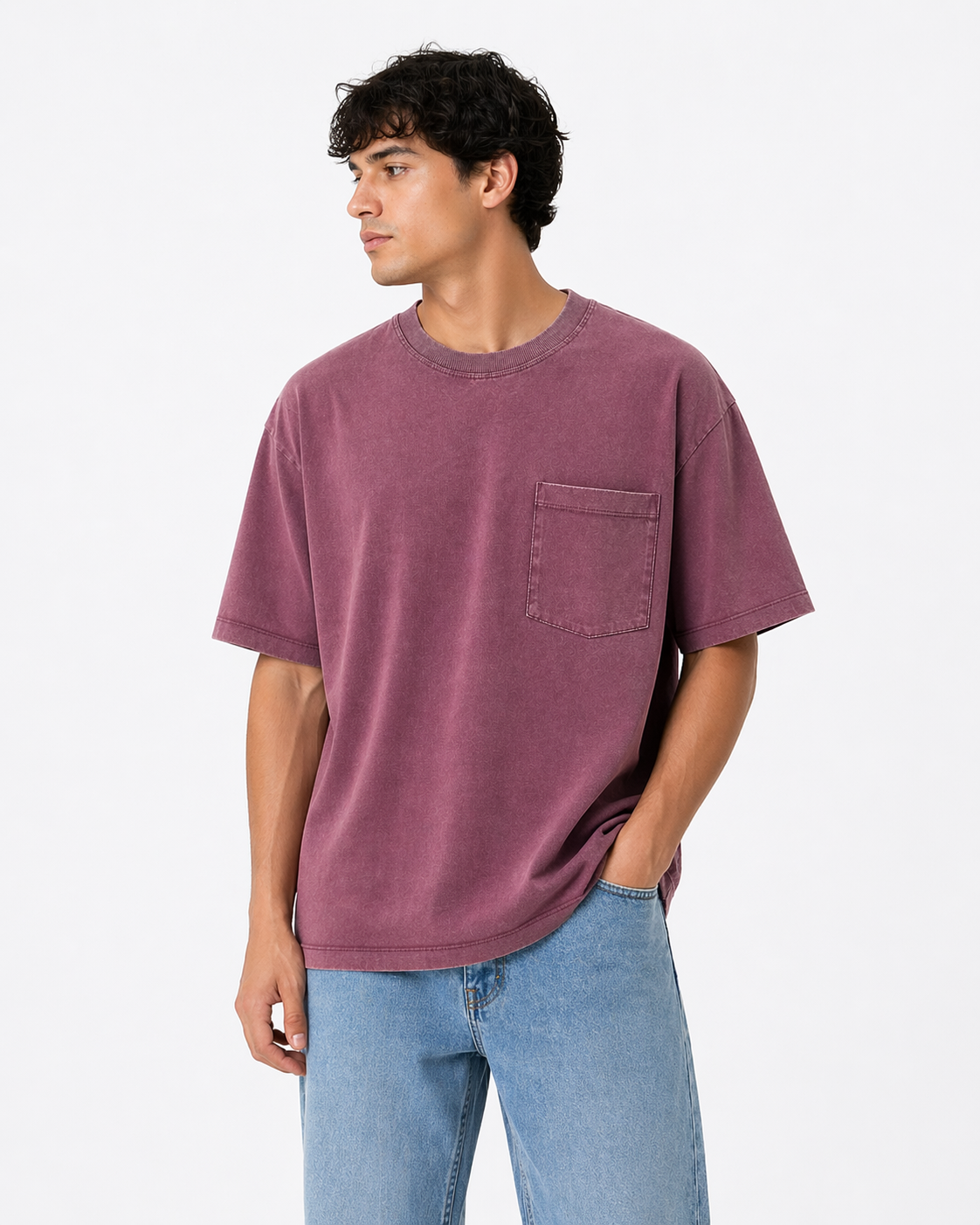Titin Pocket T-Shirt – Washed Burgundy (Vintage Style)