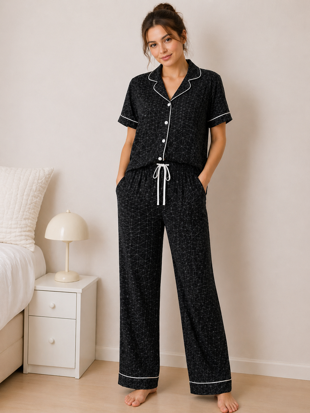 Rose & Lee Black Geometric Pajama Set