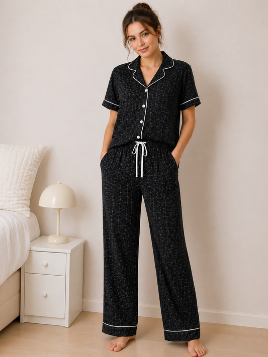 Rose & Lee Black Geometric Pajama Set