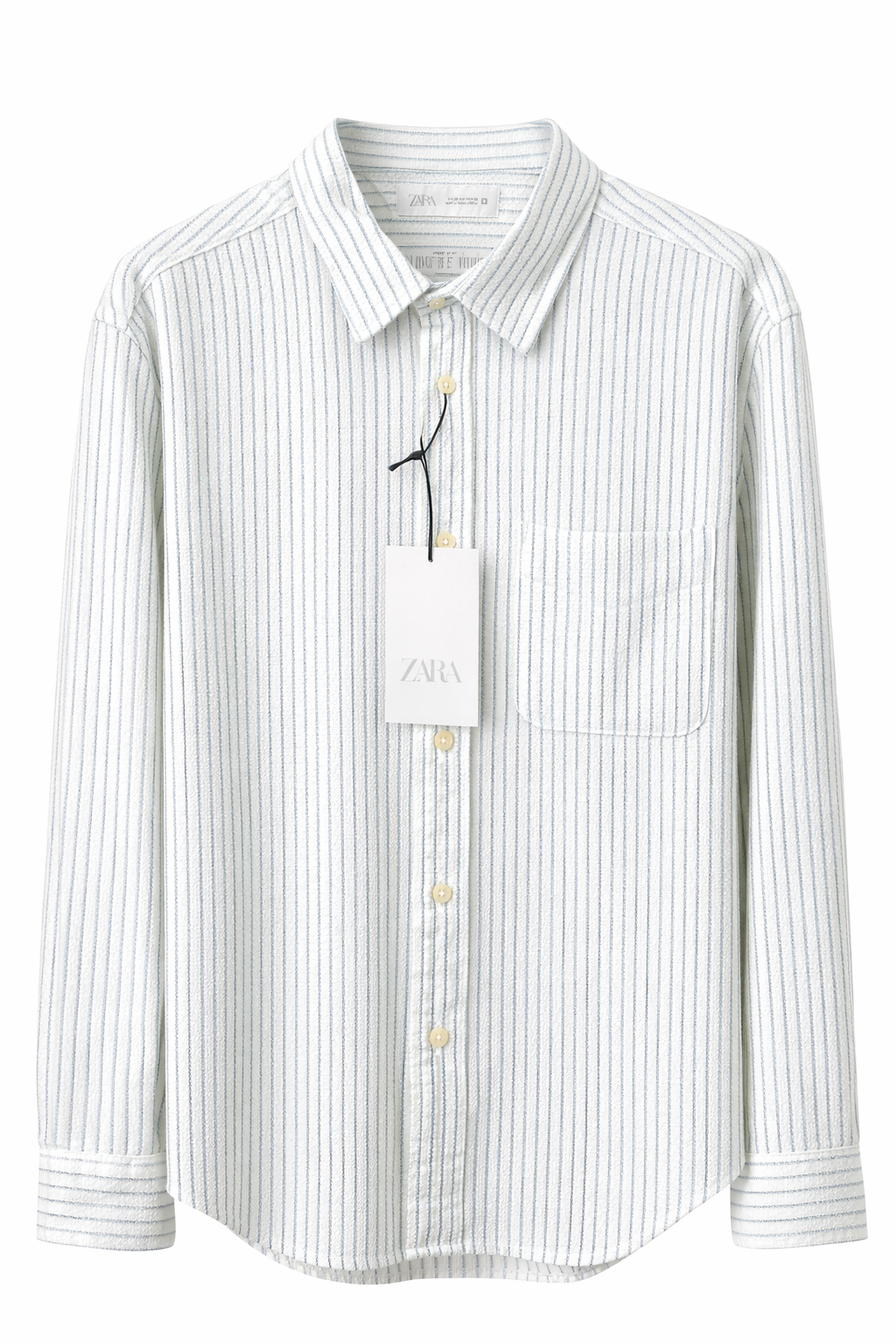ZARA Textured Striped Shirt – White & Light Blue