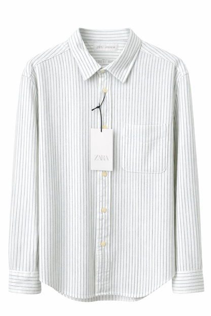 ZARA Textured Striped Shirt – White & Light Blue
