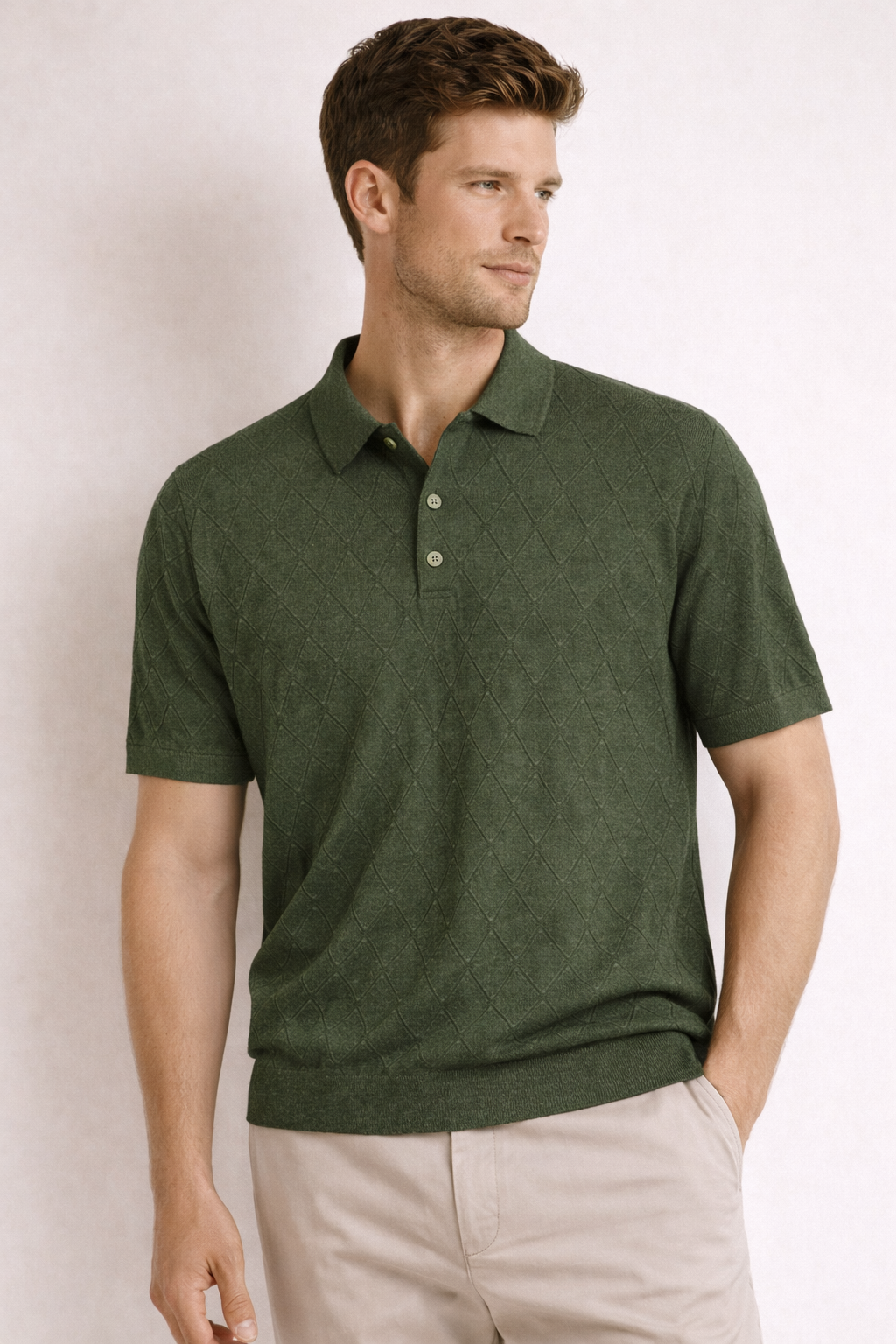 Ted Baker London Textured Knit Polo – Olive Green